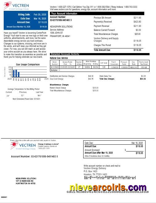 USA Vectren business utility bill